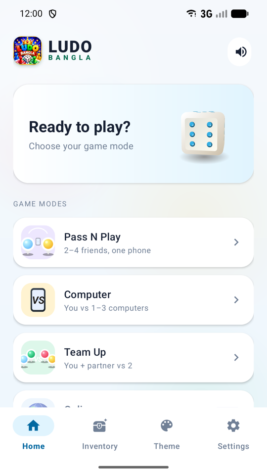 Home screen with game modes